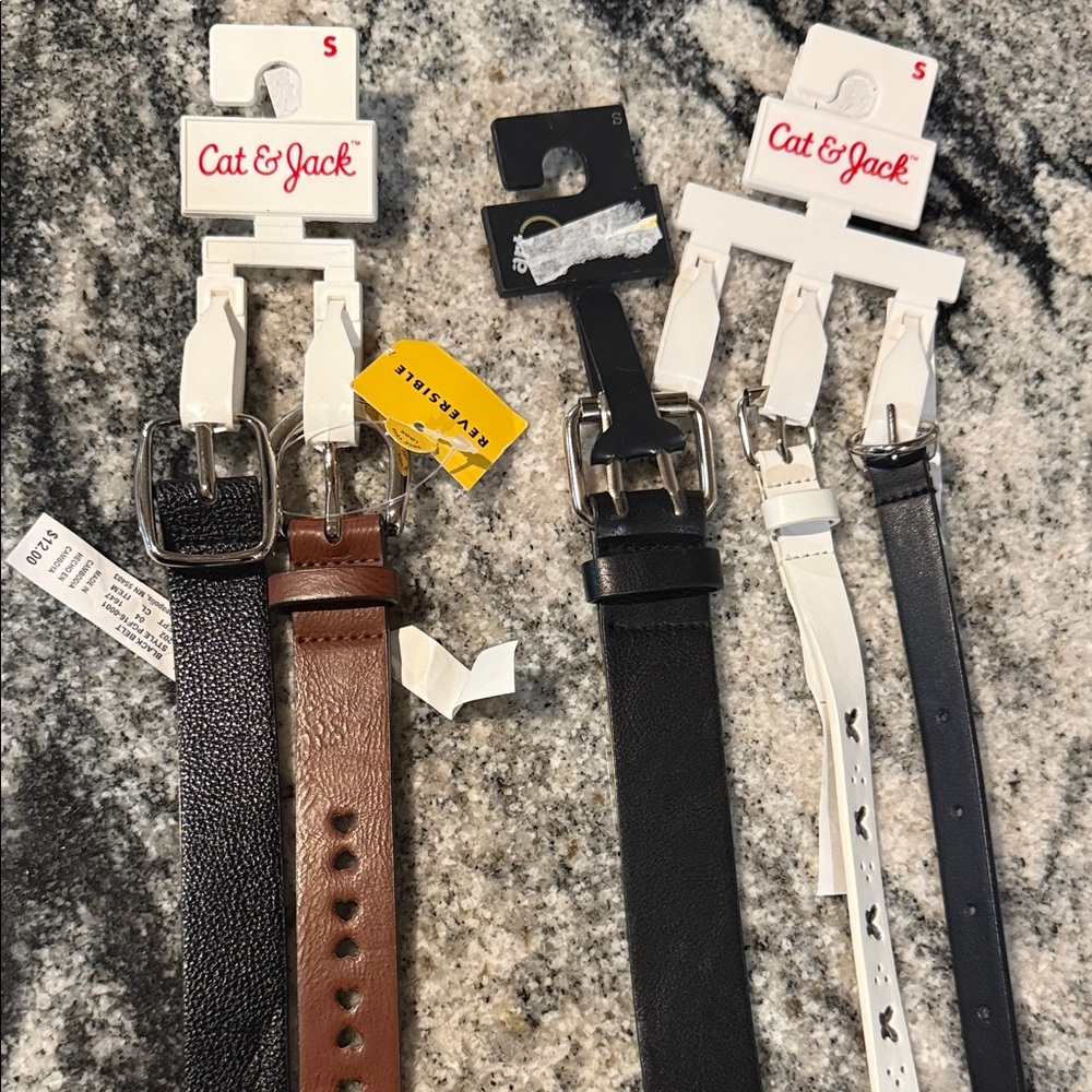 NWT 5 Cat & Jack kids Belt Black, Brown, White. 2 reversible to pi and purple. S